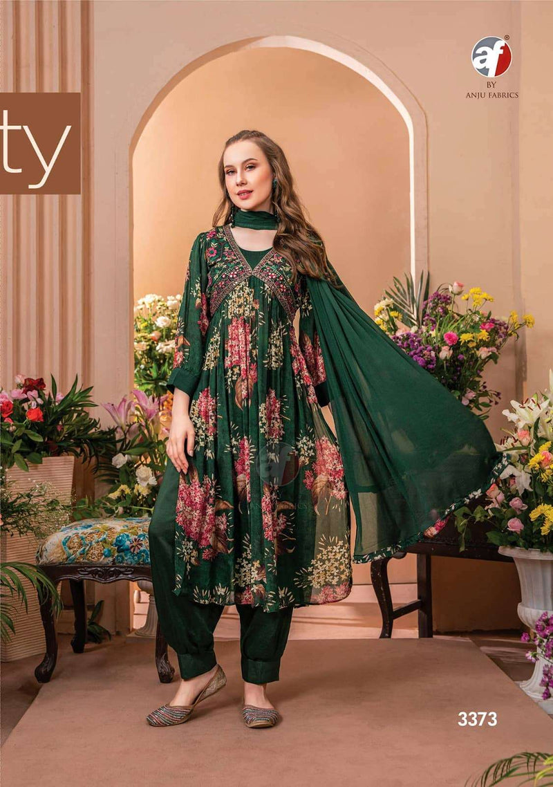 Anuj Fabrics Geet Crepe With Digital Printed Hand Work Designer Kurti Collection