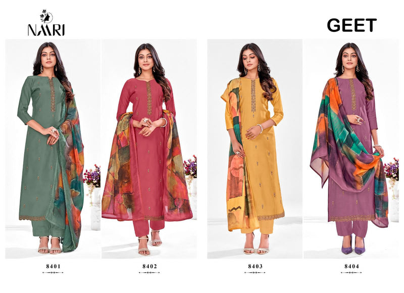Naari Geet Muslin Silk Embroidery Work Fancy Designer Salwar Kameez