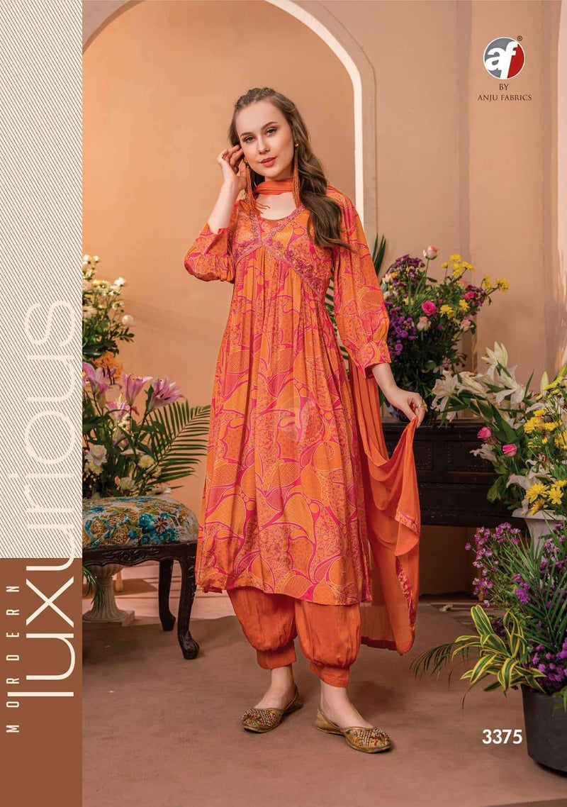 Anuj Fabrics Geet Crepe With Digital Printed Hand Work Designer Kurti Collection