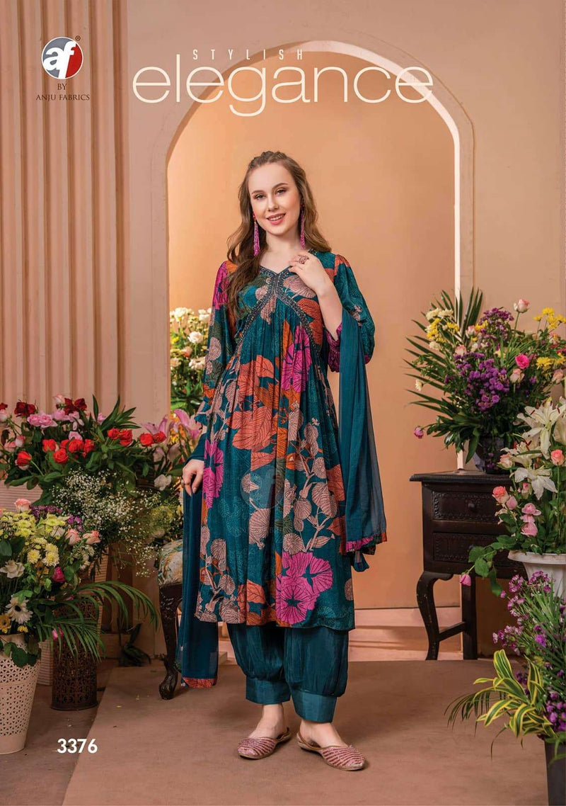 Anuj Fabrics Geet Crepe With Digital Printed Hand Work Designer Kurti Collection