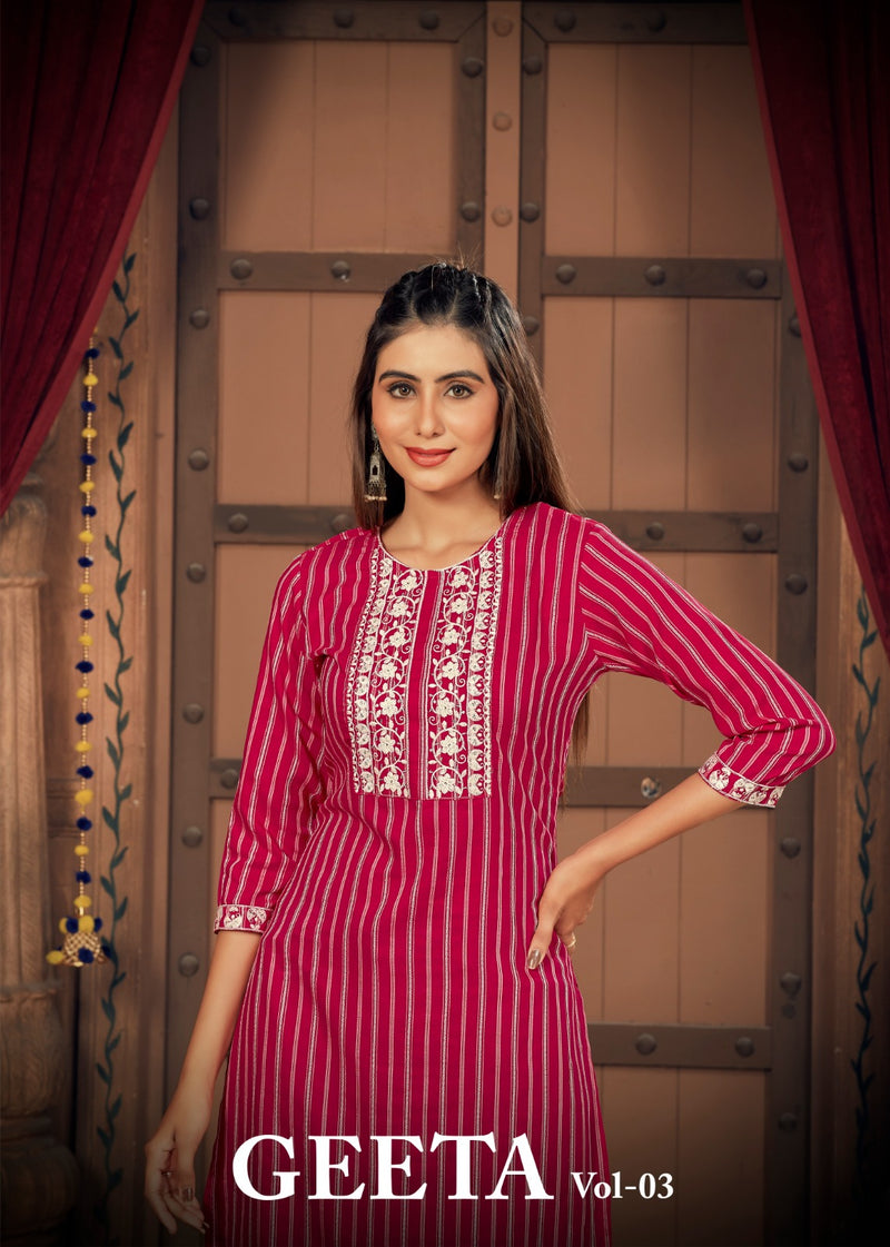 Banwery Fashion Geeta Vol 3 Silk Regular Wear Fancy Strip Kurtis