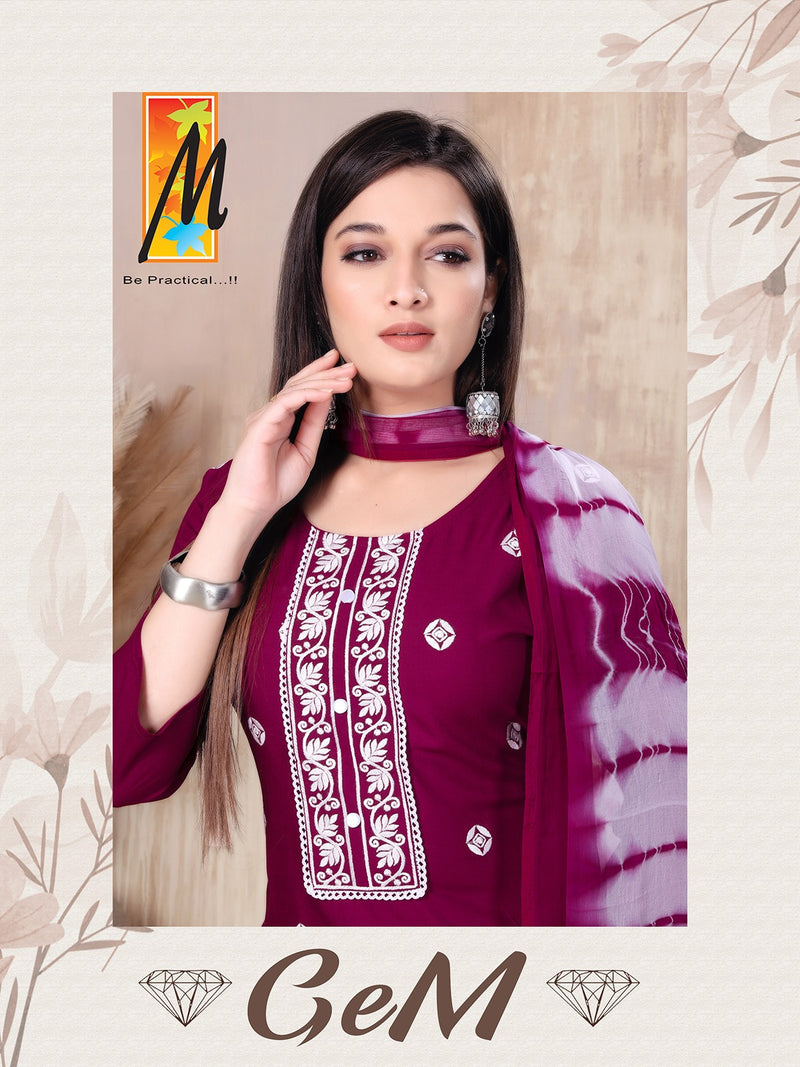 Master Gem Rayon Butties Embroidery Work Kurti With Plazzo & Dupatta Set