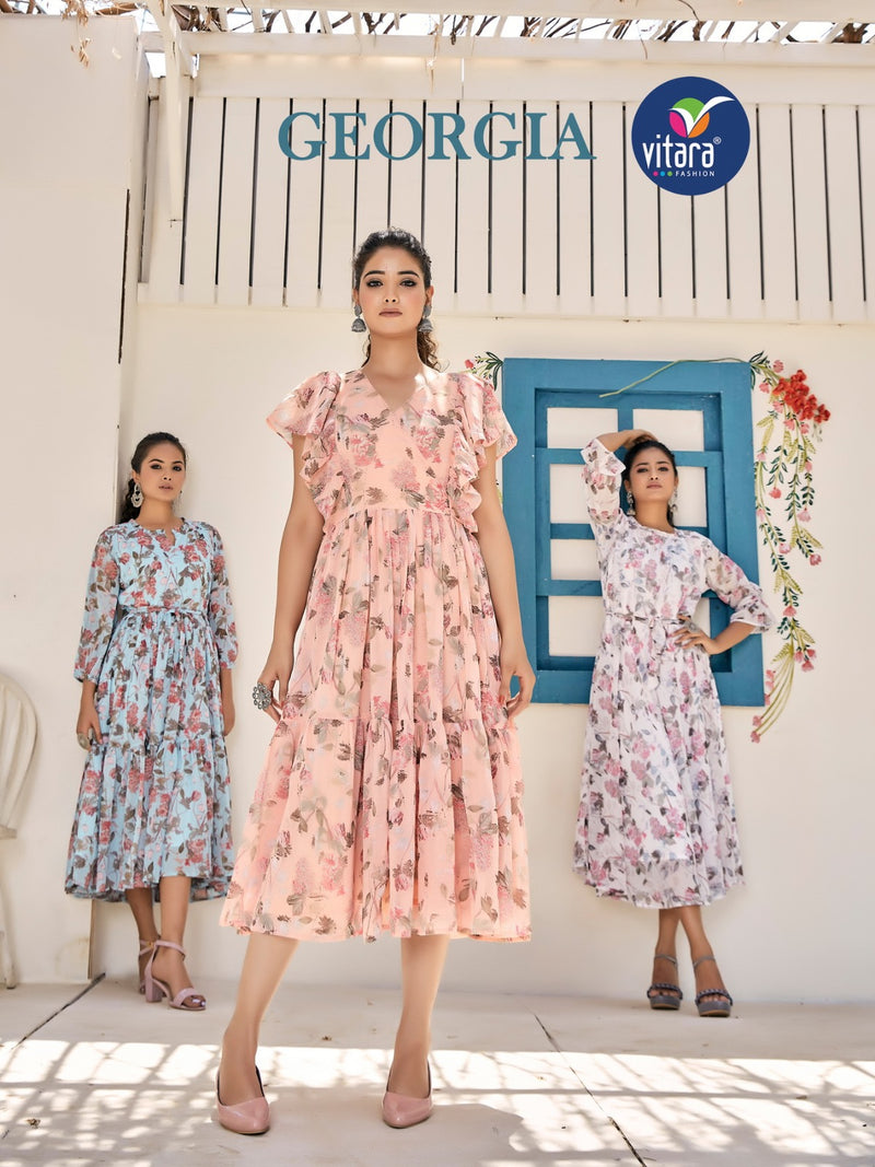 Vitara Fashion Georgia Printed Georgette Fancy Party Wear Kurtis