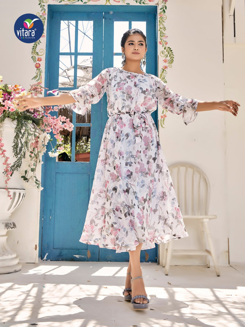 Vitara Fashion Georgia Printed Georgette Fancy Party Wear Kurtis
