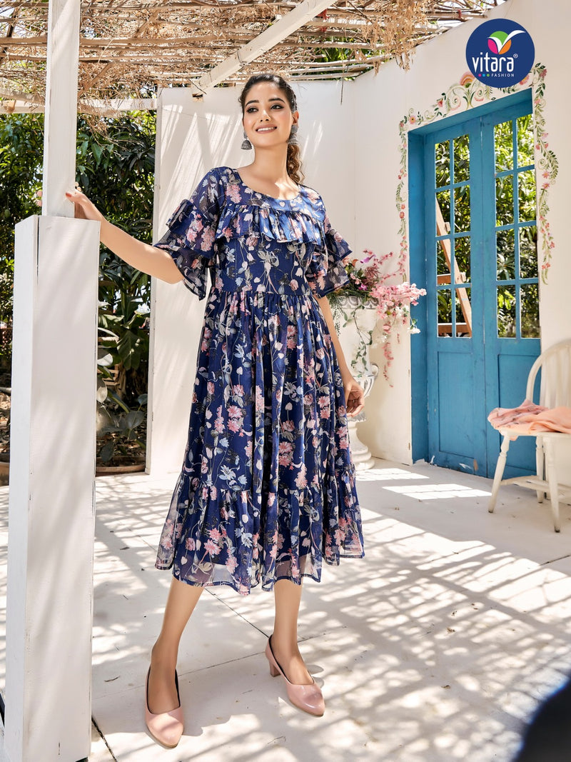 Vitara Fashion Georgia Printed Georgette Fancy Party Wear Kurtis