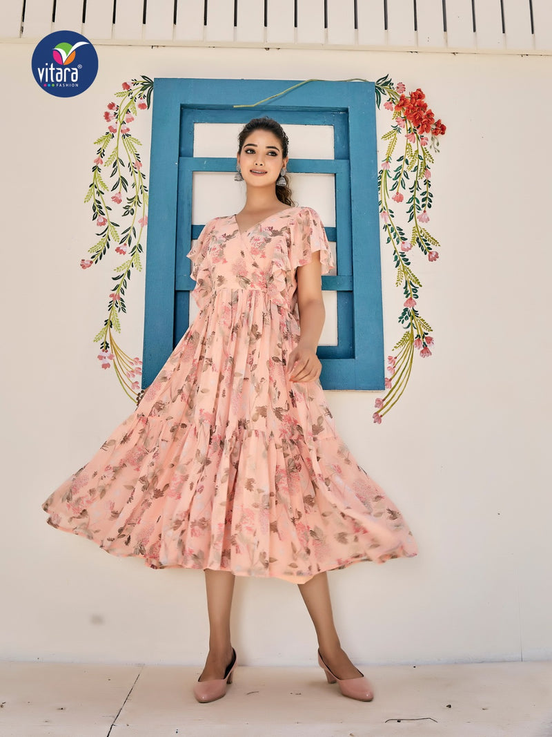 Vitara Fashion Georgia Printed Georgette Fancy Party Wear Kurtis