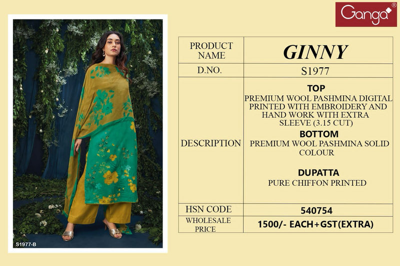 Ganga Gonny 1977 Pashmina Digital Printed With Embroidery Suit Collection