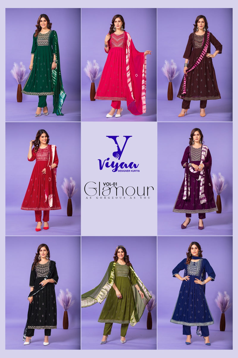 Viyaa Designer Gulmour Vol 1 Rayon Foil Printed Every Occasion Suits