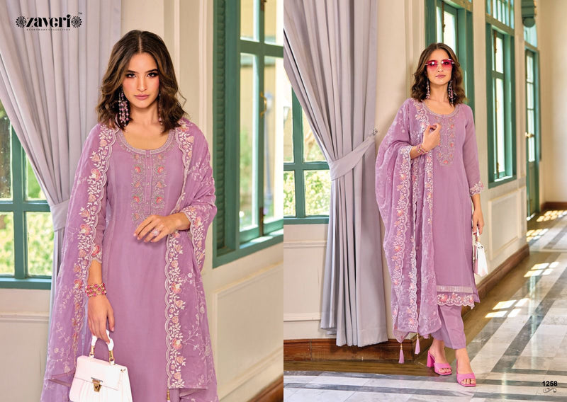 Zaveri Woman Beauty Glory Organza Embroidery Work Readymade Suit Collection