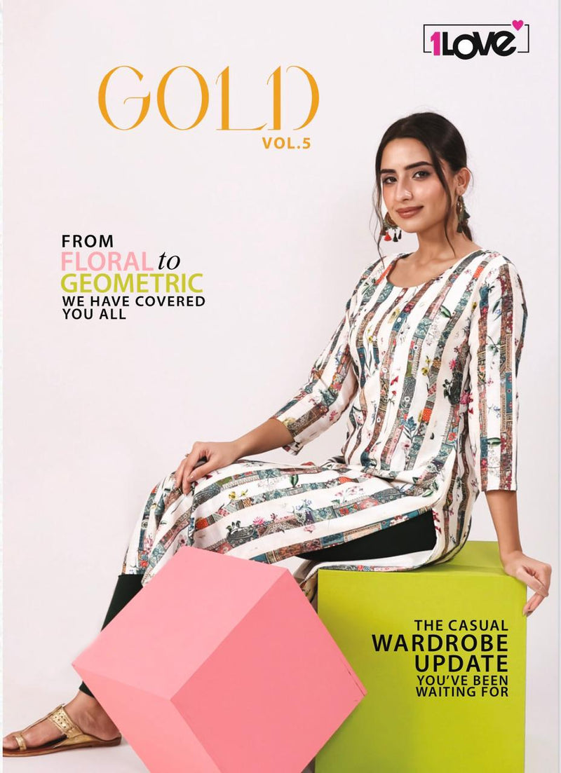 1love S4u Gold Vol 5 Muslin Fancy Designer Print Kurtis