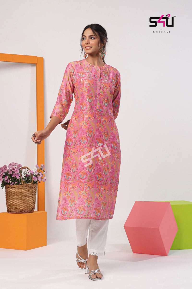 1love S4u Gold Vol 5 Muslin Fancy Designer Print Kurtis
