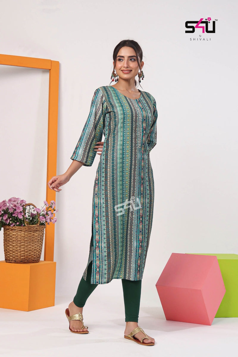 1love S4u Gold Vol 5 Muslin Fancy Designer Print Kurtis