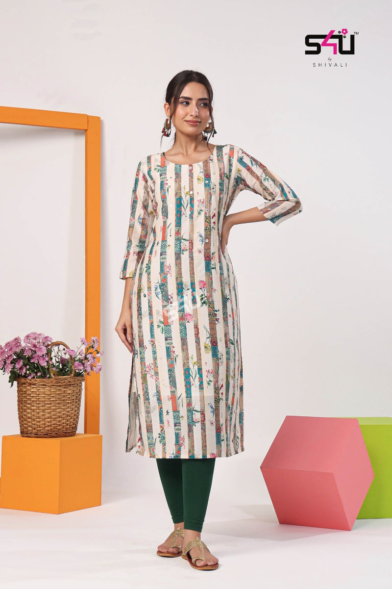 1love S4u Gold Vol 5 Muslin Fancy Designer Print Kurtis