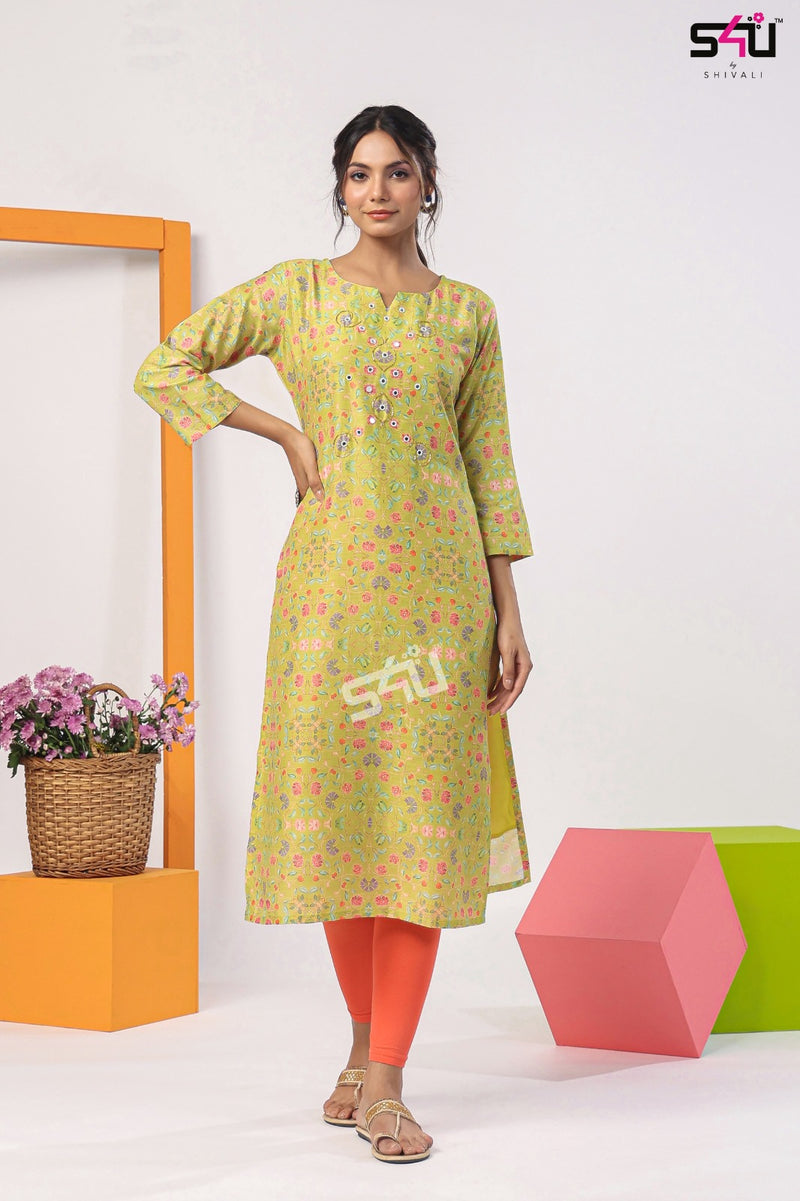 1love S4u Gold Vol 5 Muslin Fancy Designer Print Kurtis