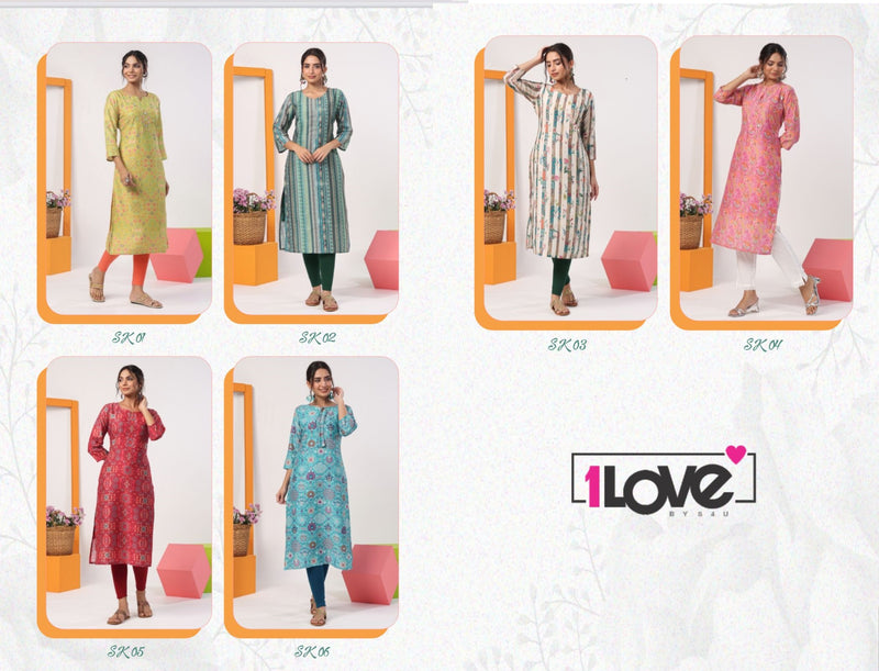 1love S4u Gold Vol 5 Muslin Fancy Designer Print Kurtis