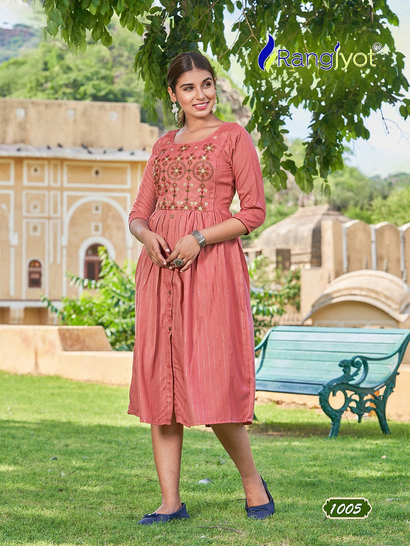 Rangjyot Greciya Vol 2 Cotton Lurex With Thered Embroidery Designer Fancy Kurtis