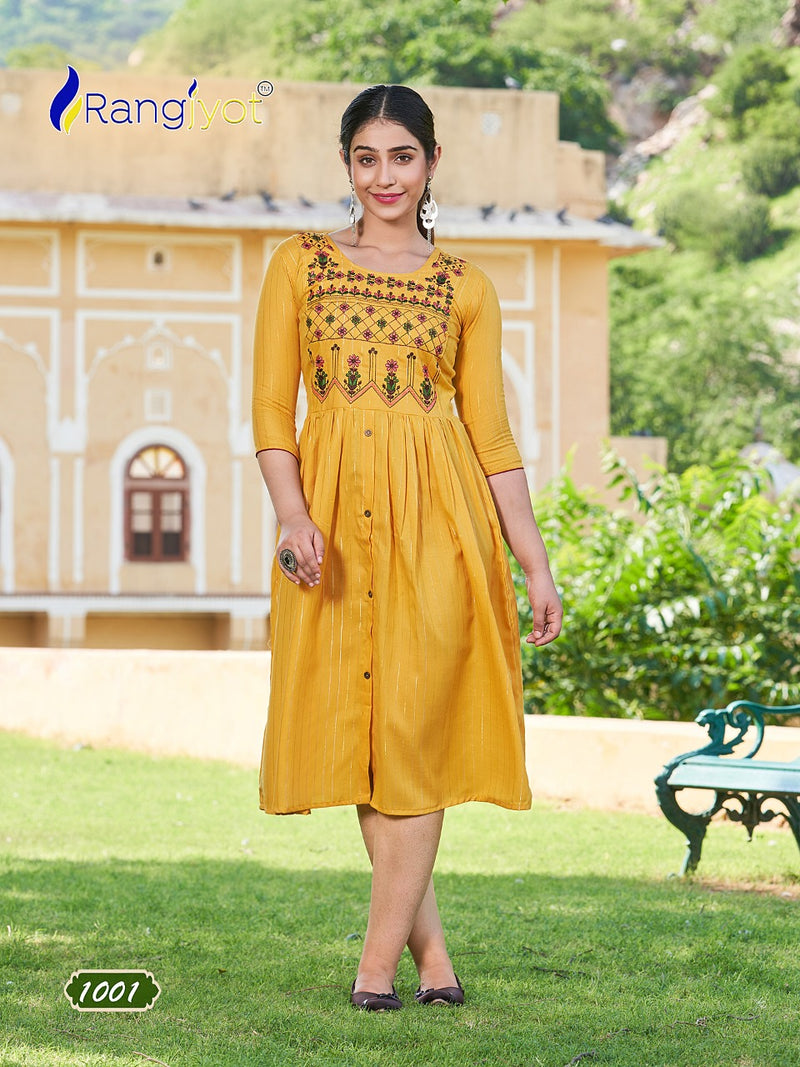Rangjyot Greciya Vol 2 Cotton Lurex With Thered Embroidery Designer Fancy Kurtis