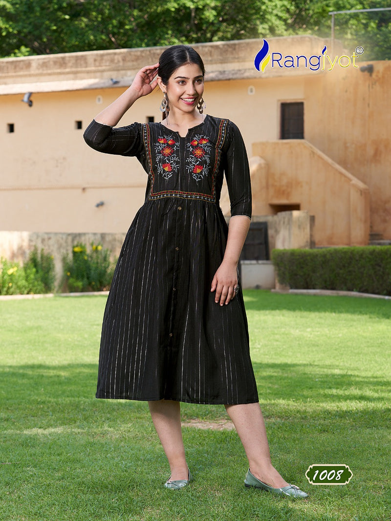 Rangjyot Greciya Vol 2 Cotton Lurex With Thered Embroidery Designer Fancy Kurtis