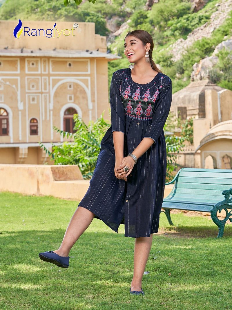 Rangjyot Greciya Vol 2 Cotton Lurex With Thered Embroidery Designer Fancy Kurtis