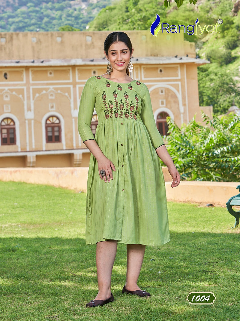 Rangjyot Greciya Vol 2 Cotton Lurex With Thered Embroidery Designer Fancy Kurtis