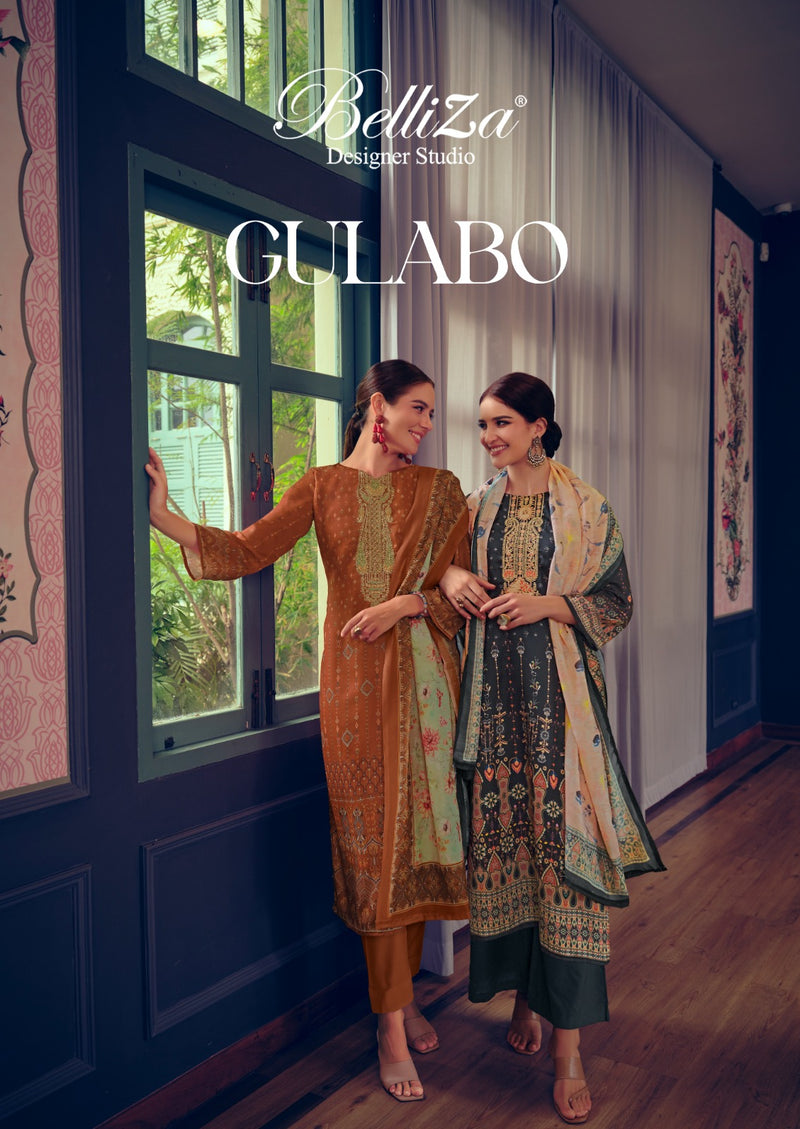 Belliza Designer Studio Gulabo Jam Cotton Digital Print With Designer Work Suits