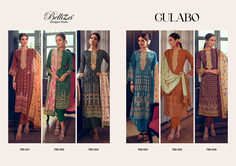 Belliza Designer Studio Gulabo Jam Cotton Digital Print With Designer Work Suits
