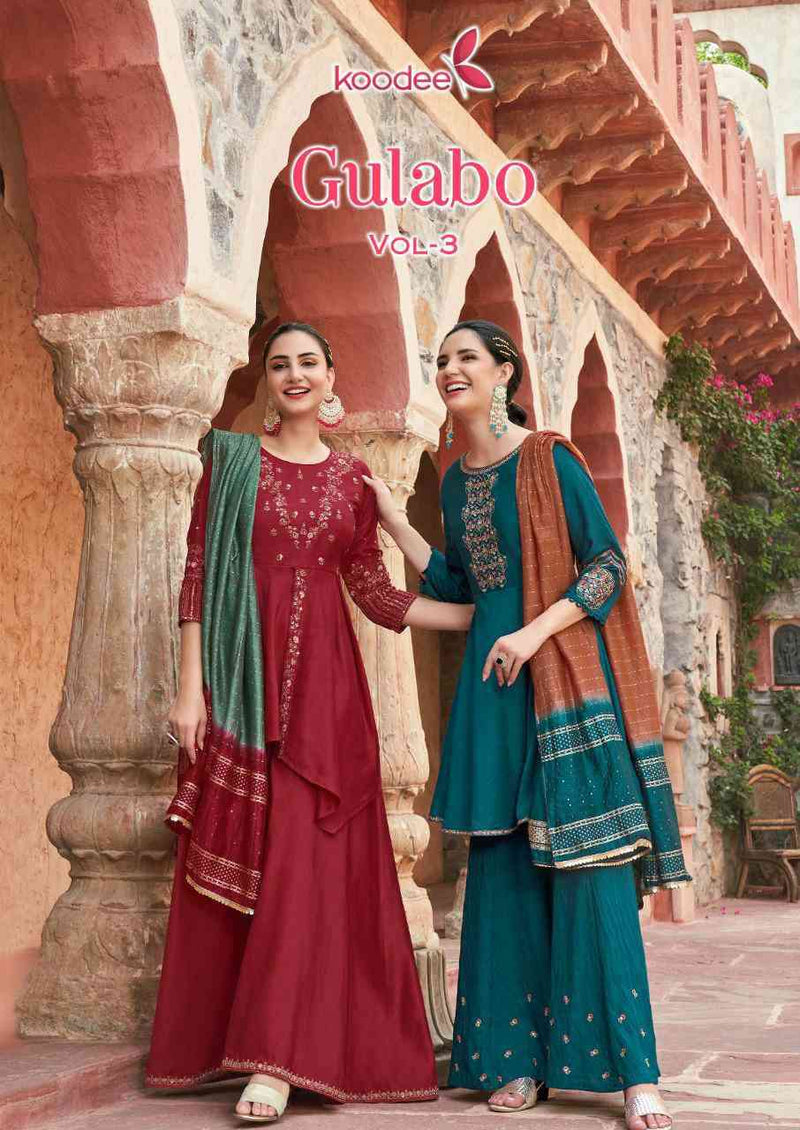 Koodee Fashion Gulabo Vol 3 Chinon Fancy Embroidery Designer Peplum Style Ready Made Suits