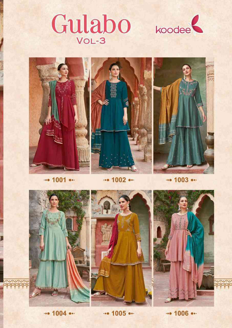 Koodee Fashion Gulabo Vol 3 Chinon Fancy Embroidery Designer Peplum Style Ready Made Suits