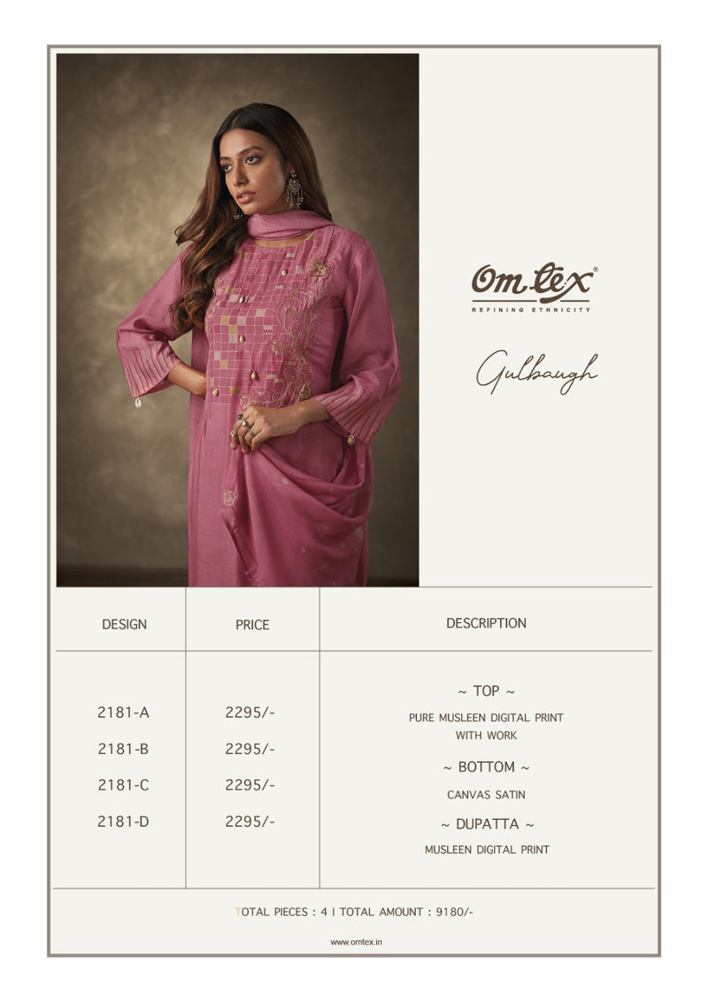 Omtex Gulbaugh Pure Muslin Digital Print With Heavy Work Suits