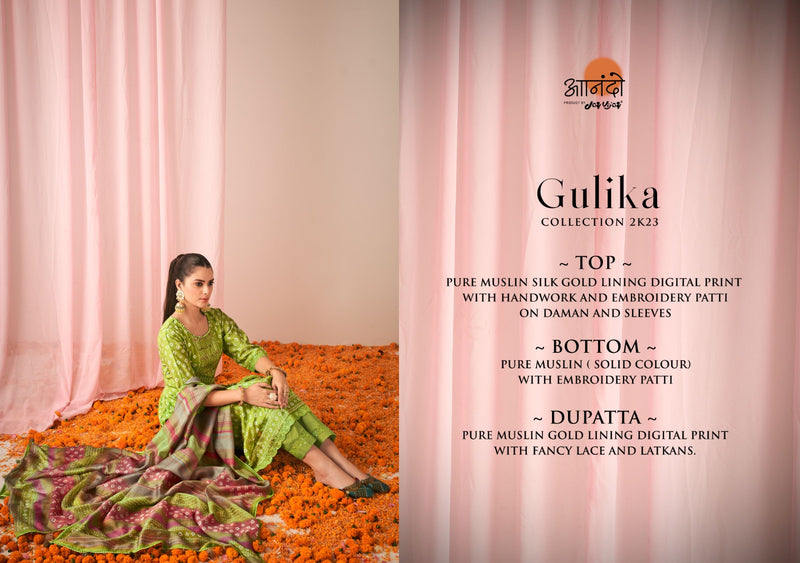 Jay Vijay Gulika Muslin Silk Gold Lining Digital Prints With Fancy Designer Work Suits
