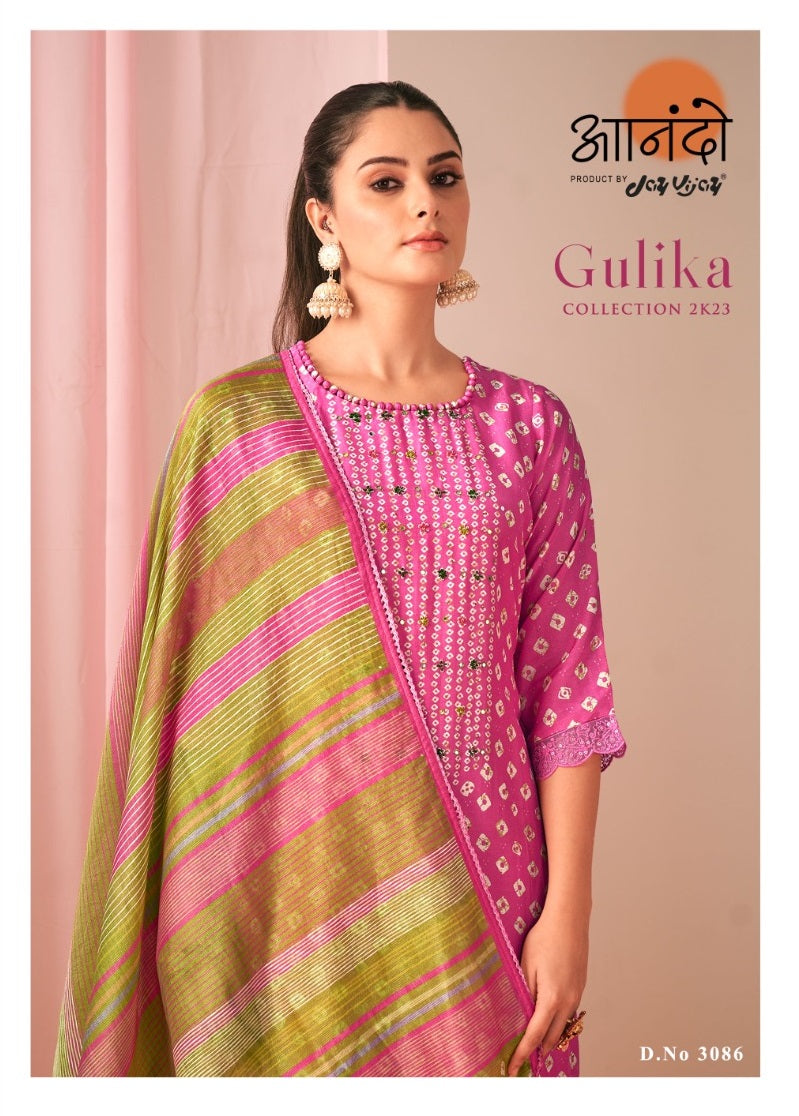 Jay Vijay Gulika Muslin Silk Gold Lining Digital Prints With Fancy Designer Work Suits