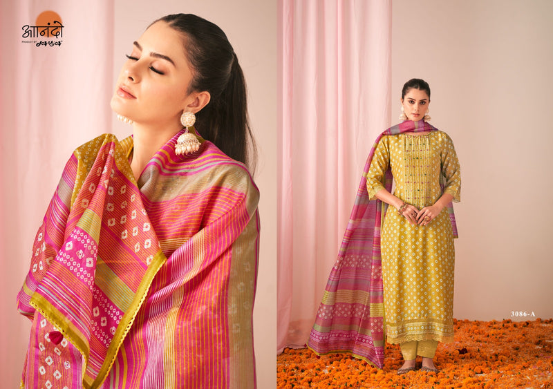 Jay Vijay Gulika Muslin Silk Gold Lining Digital Prints With Fancy Designer Work Suits