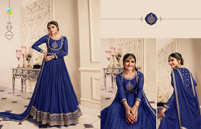 Vinay Fashion Kaseesh Gunjita Silk Chiffon Kali Style Heavy Embroidery Designer Ready Made Suits