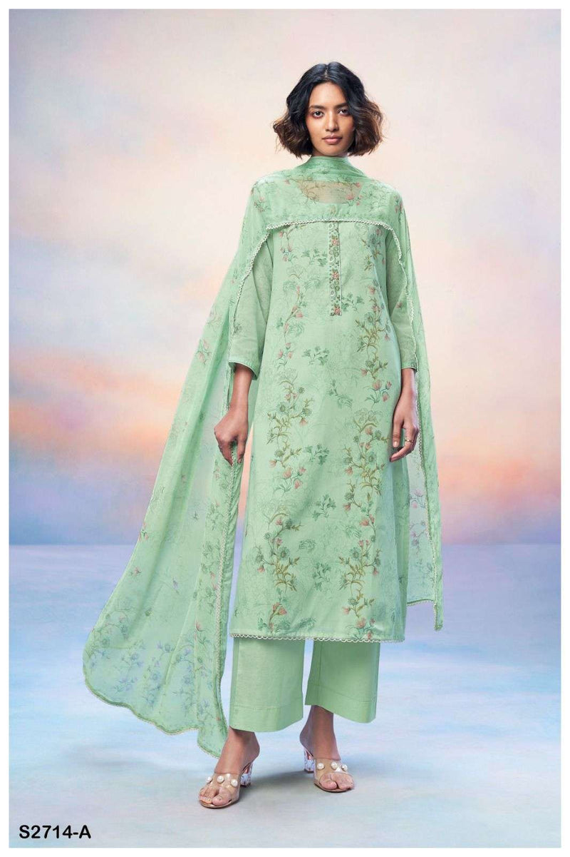 Ganga Dhitya 2714 Cotton Premium Foil Printed With Embroidery Hand Work And Cotton Lace Salwar Suit