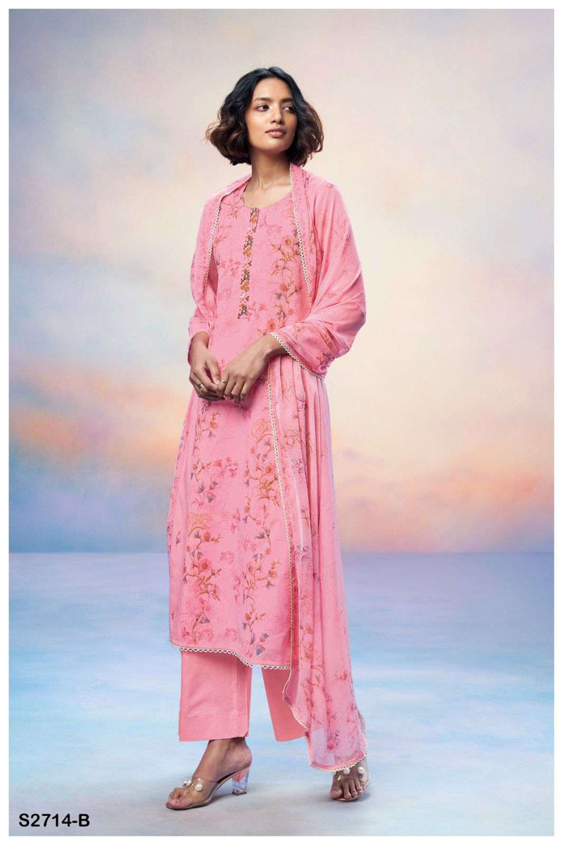 Ganga Dhitya 2714 Cotton Premium Foil Printed With Embroidery Hand Work And Cotton Lace Salwar Suit