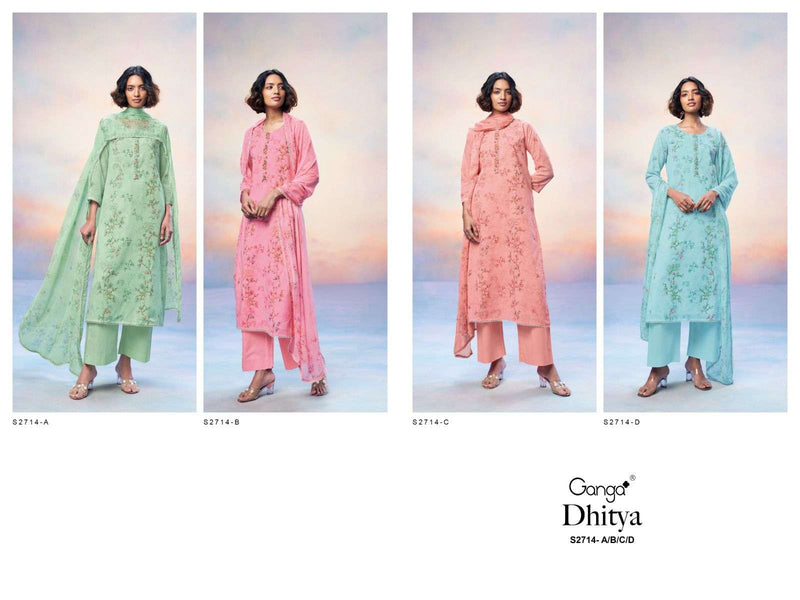 Ganga Dhitya 2714 Cotton Premium Foil Printed With Embroidery Hand Work And Cotton Lace Salwar Suit