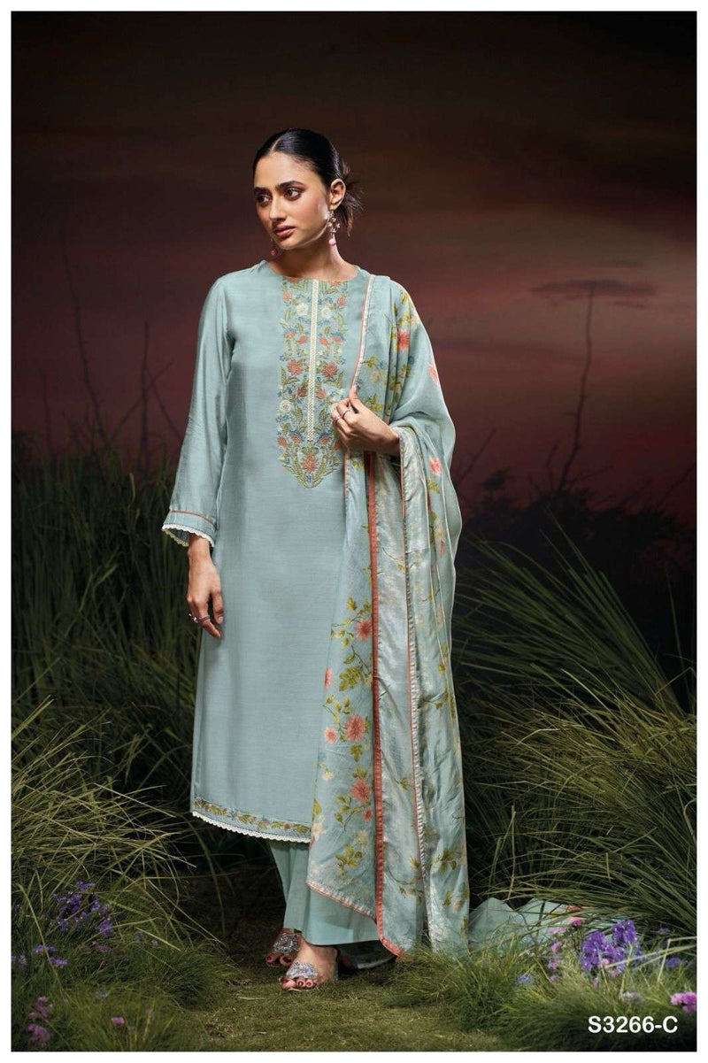 Ganga Janita 3266 Premium Bemberg Silk Embroidered Work Salwar Kameez
