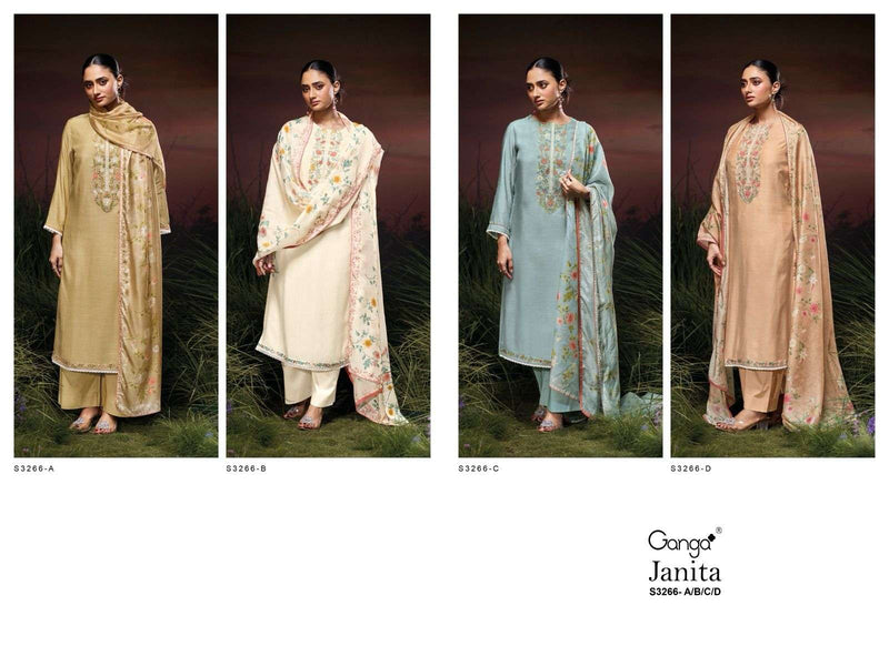 Ganga Janita 3266 Premium Bemberg Silk Embroidered Work Salwar Kameez