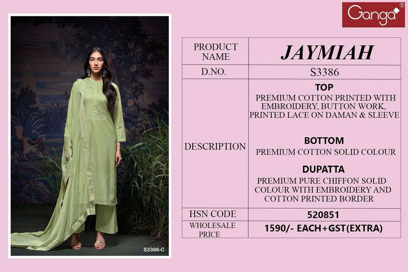 Ganga Jaymiah 3386 Pure Cotton Embroidered Work Salwar Suit