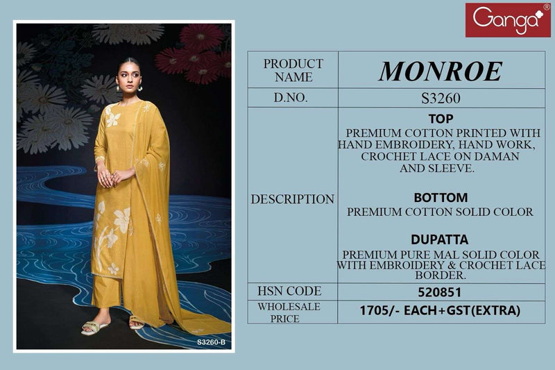 Ganga Monroe 3260 Premium Cotton Embroidered Designer Work Salwar Kameez