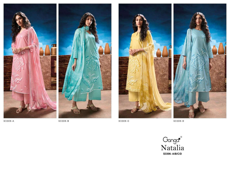 Ganga Natalia 3306 Premium Cotton Embroidered Fancy Salwar Suit