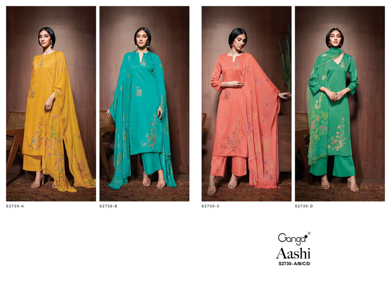 Ganga Suit Aashi 2730 Premium Cotton Silk With Embroidery Work Salwar Suits