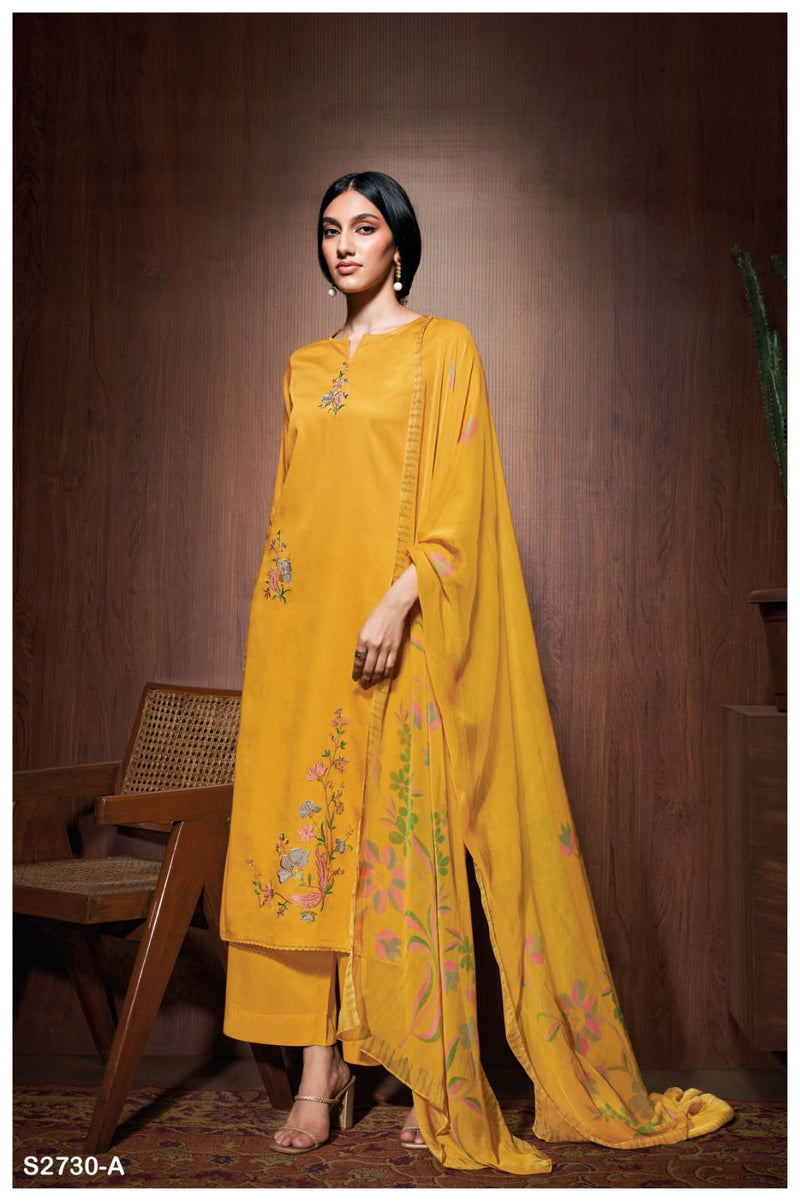 Ganga Suit Aashi 2730 Premium Cotton Silk With Embroidery Work Salwar Suits