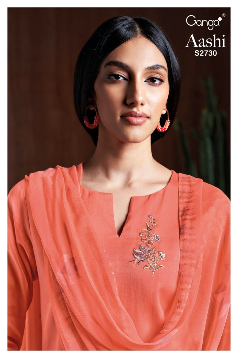Ganga Suit Aashi 2730 Premium Cotton Silk With Embroidery Work Salwar Suits