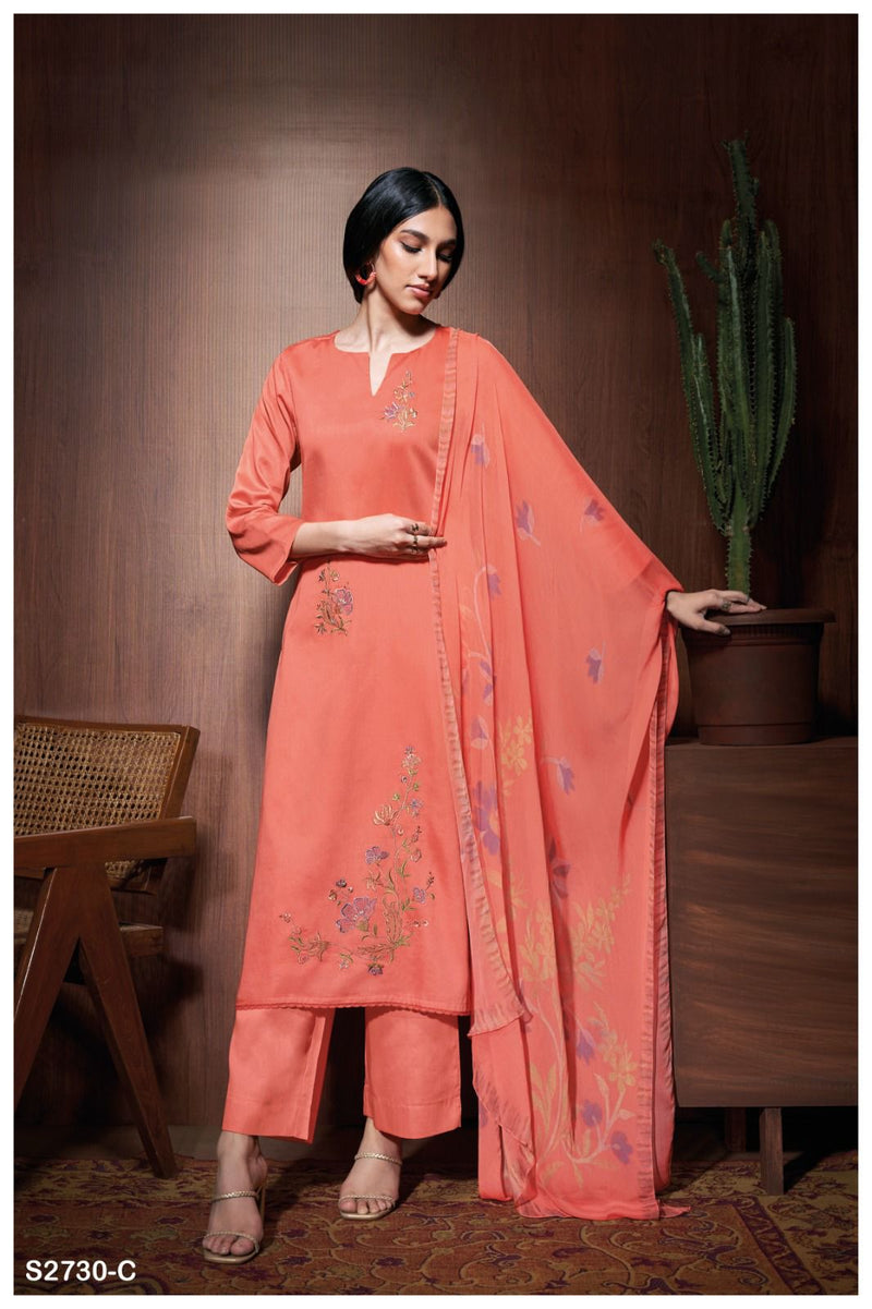 Ganga Suit Aashi 2730 Premium Cotton Silk With Embroidery Work Salwar Suits