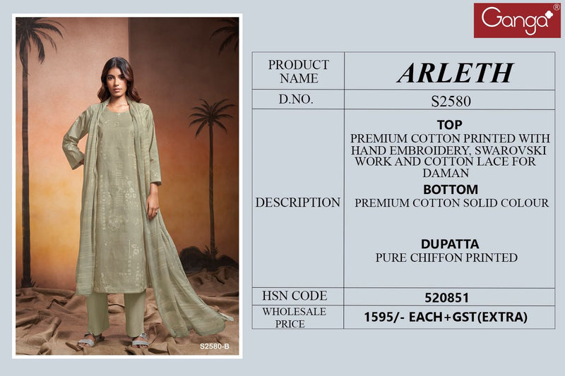 Ganga Suit Arleth 2580 Premium Cotton Embroidered Handwork Salwar Kameez