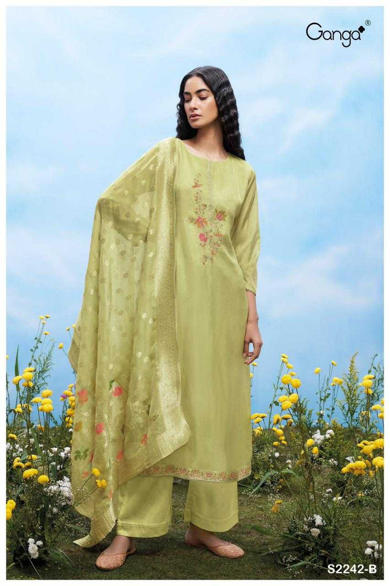 Ganga Suit Aspyn 2242 Premium Organza Solid Embroidered Handwork Salwar Suit