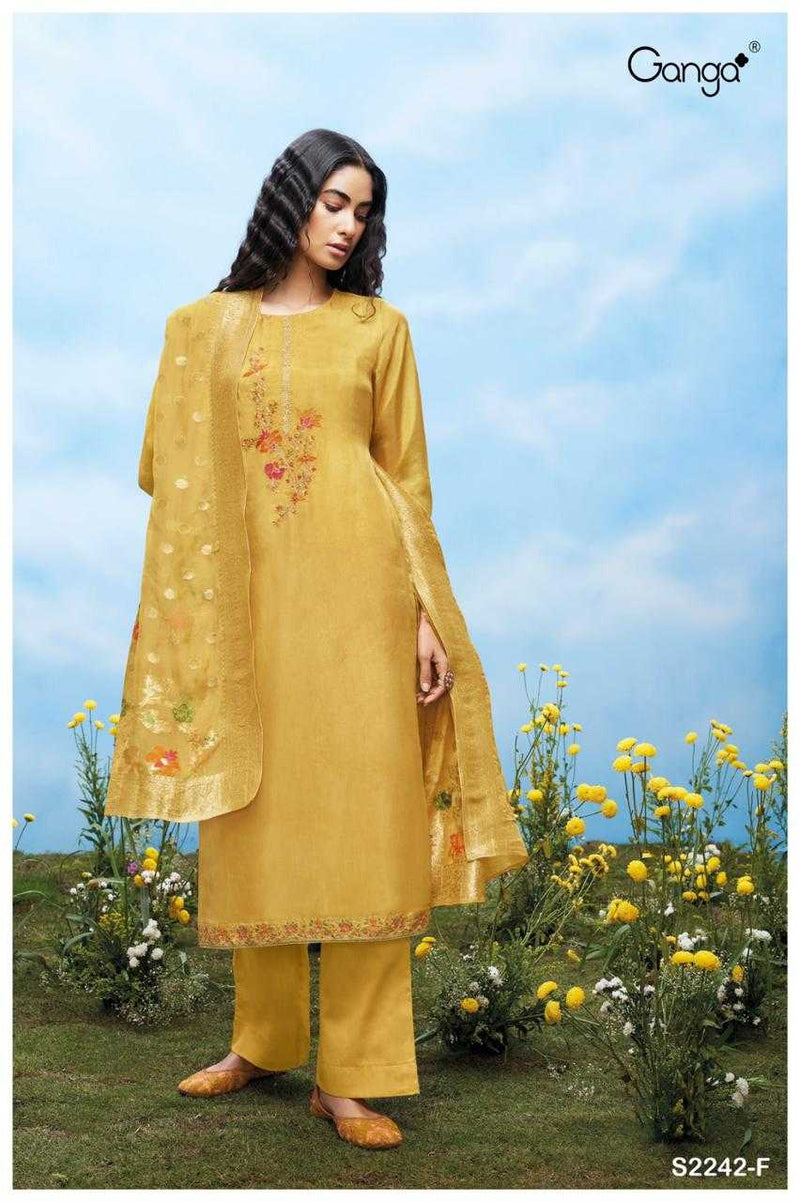 Ganga Suit Aspyn 2242 Premium Organza Solid Embroidered Handwork Salwar Suit