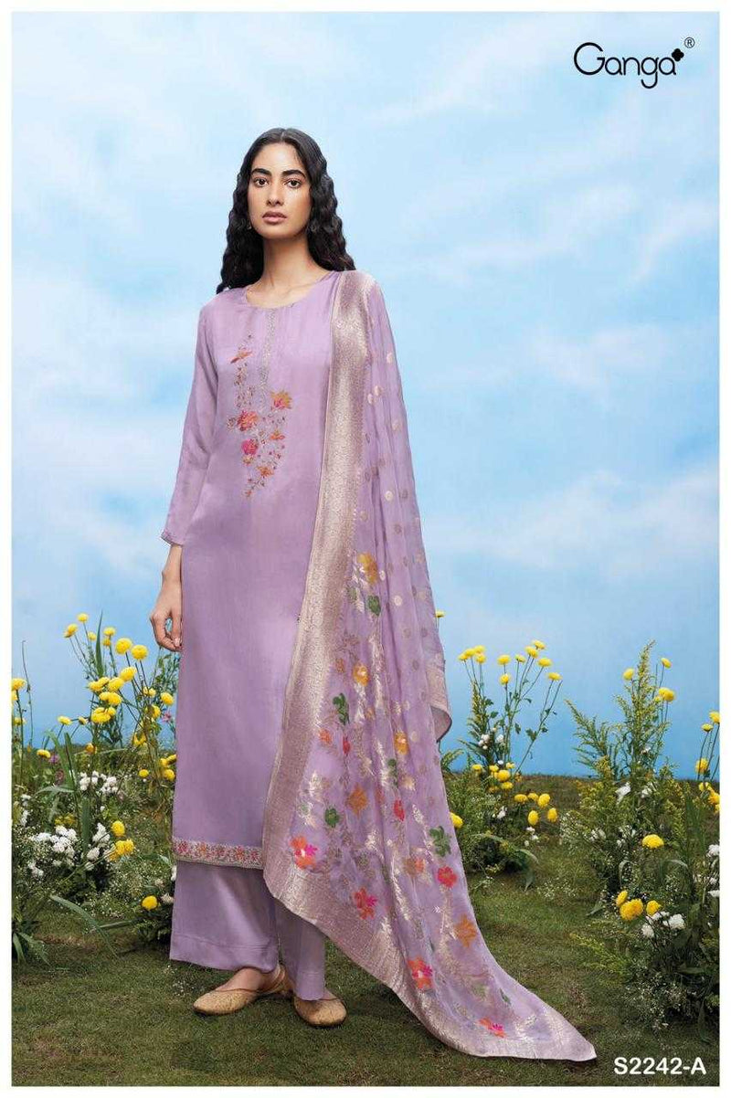 Ganga Suit Aspyn 2242 Premium Organza Solid Embroidered Handwork Salwar Suit