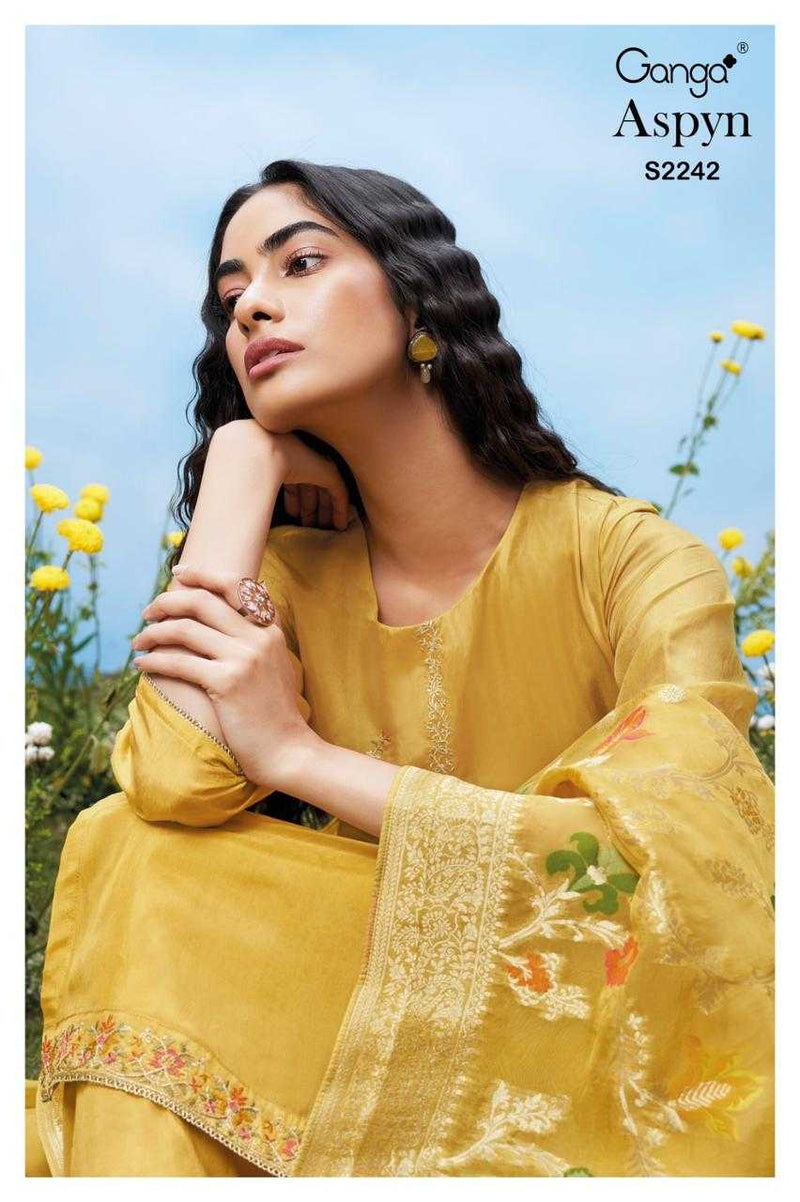 Ganga Suit Aspyn 2242 Premium Organza Solid Embroidered Handwork Salwar Suit